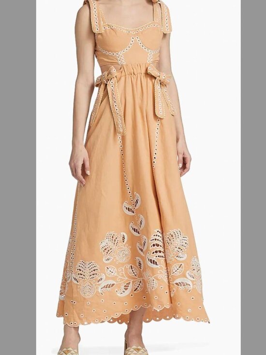 FARM Rio Dresses & Skirts - Farm Rio Eyelet Pattern Midi-Dress/sand richilieu sleeveless midi dress
